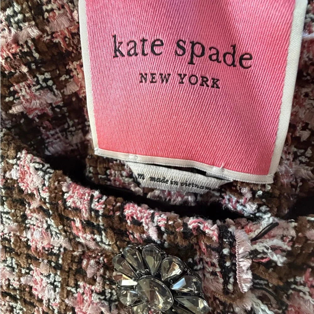 kate spade Pink and Black Tweed Long Blazer Jacket